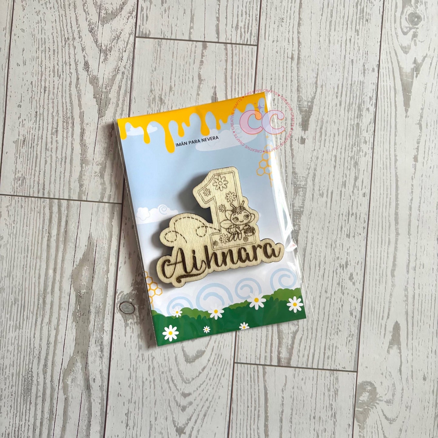 Imán en Madera grabado en Laser